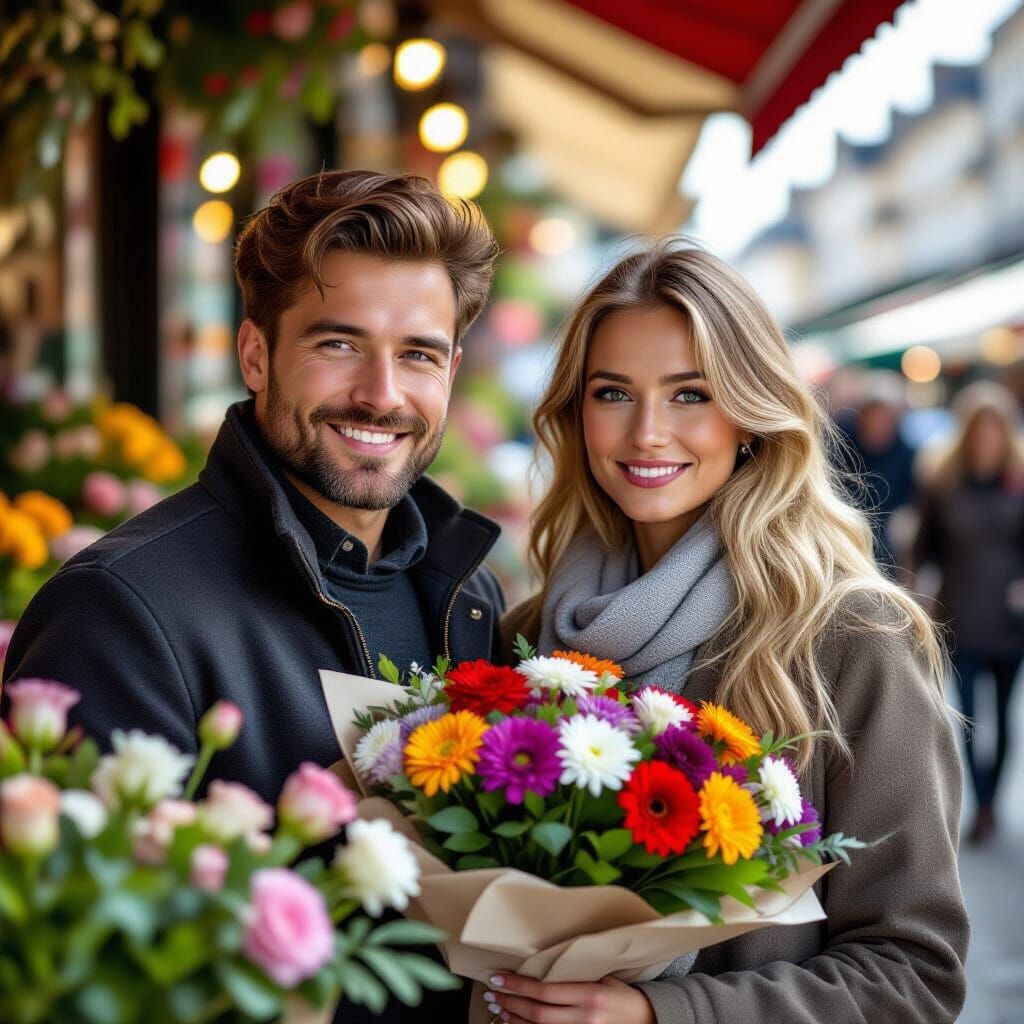 Man Buys Flowers at La Rochelle Market