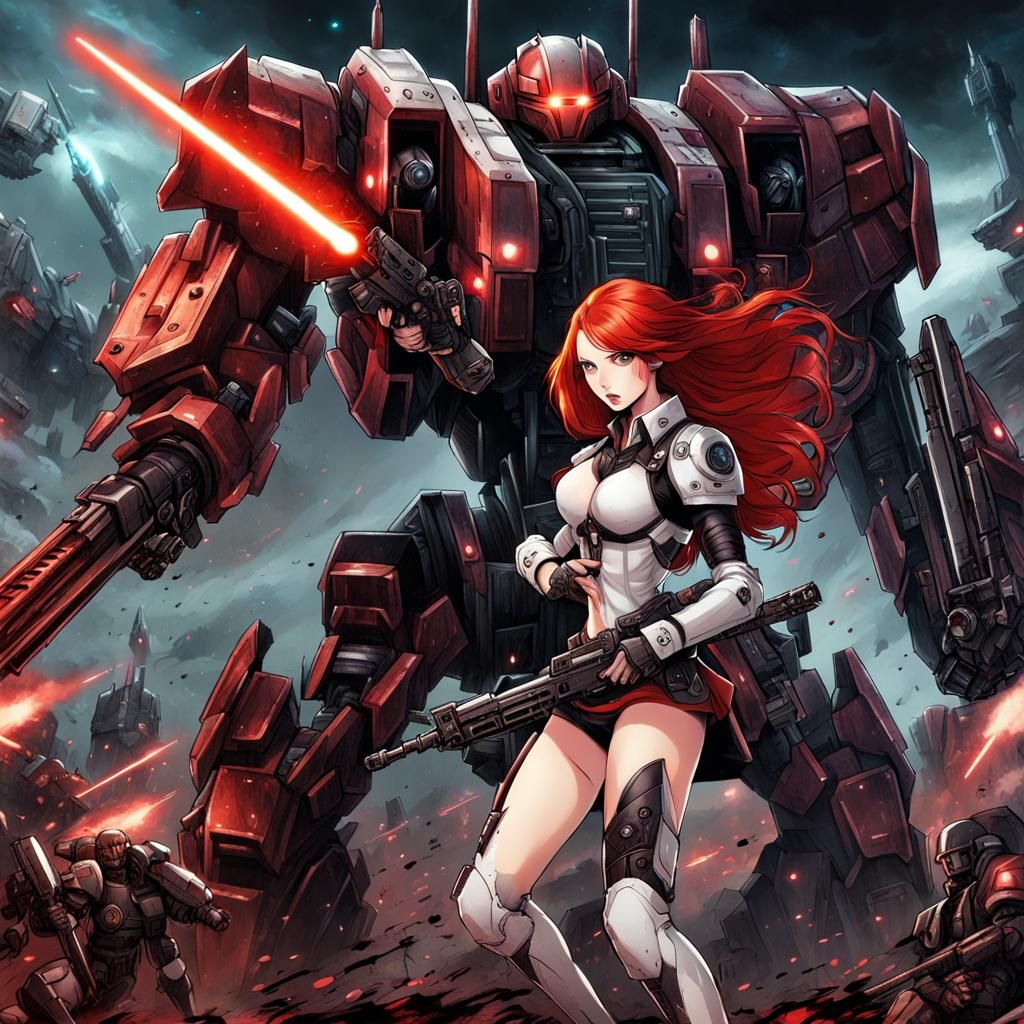 Redhead Manga Fighter Versus Laser Battlemech