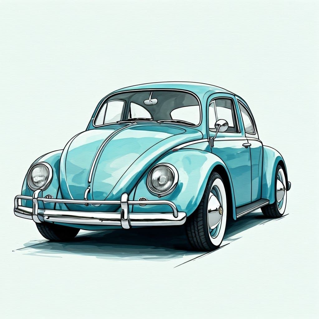 Classic Volkswagen Beetle in Light Blue, Rendered with Calli...
