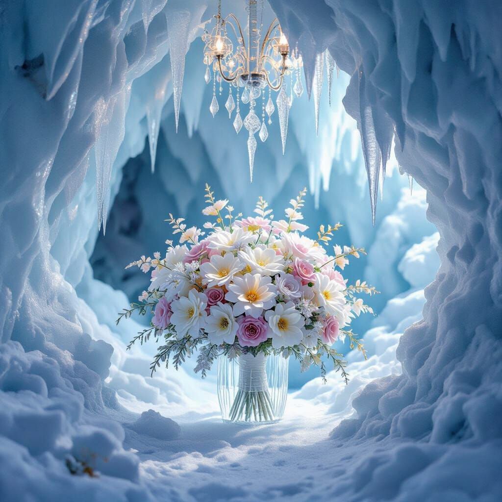 Frozen Floral Bouquet in Snow Cave
