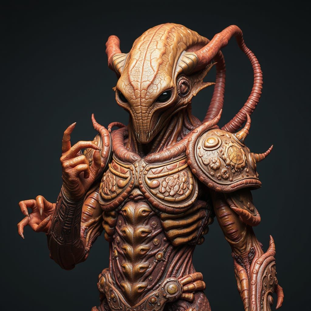 Chitin-Covered Alien Warrior in Dark Fantasy Style