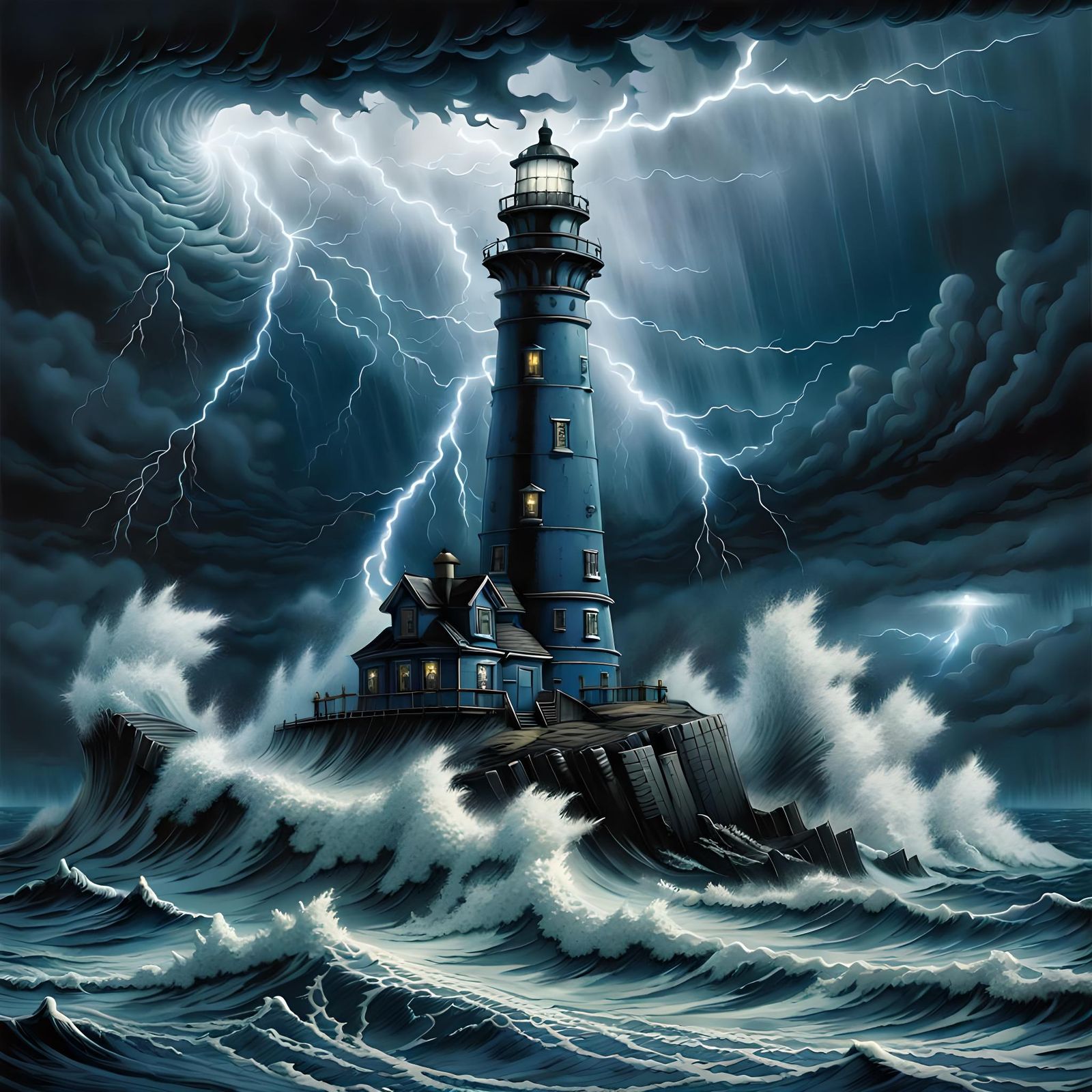 Lighthouse in Storm: Eerie Poster Art