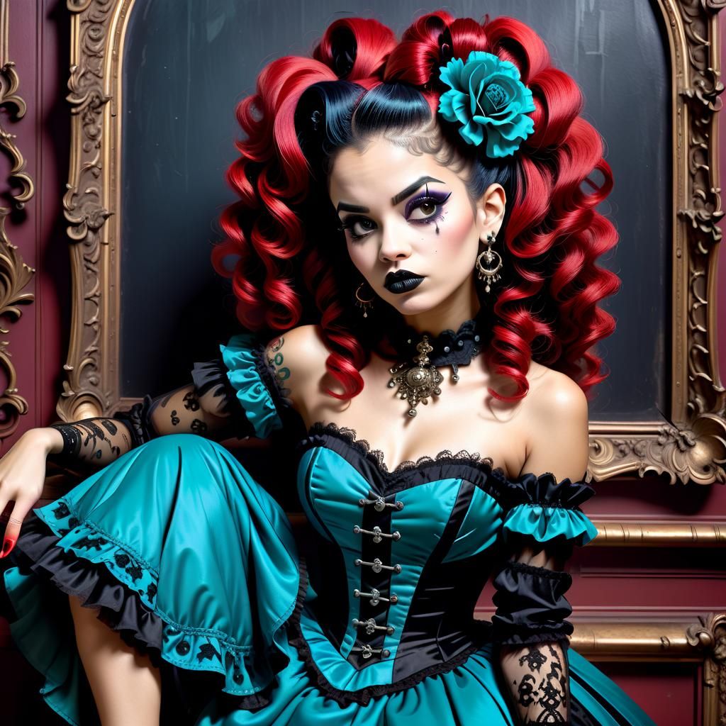 Gothic Horrorcore Latina Pin-Up with Wild Hair