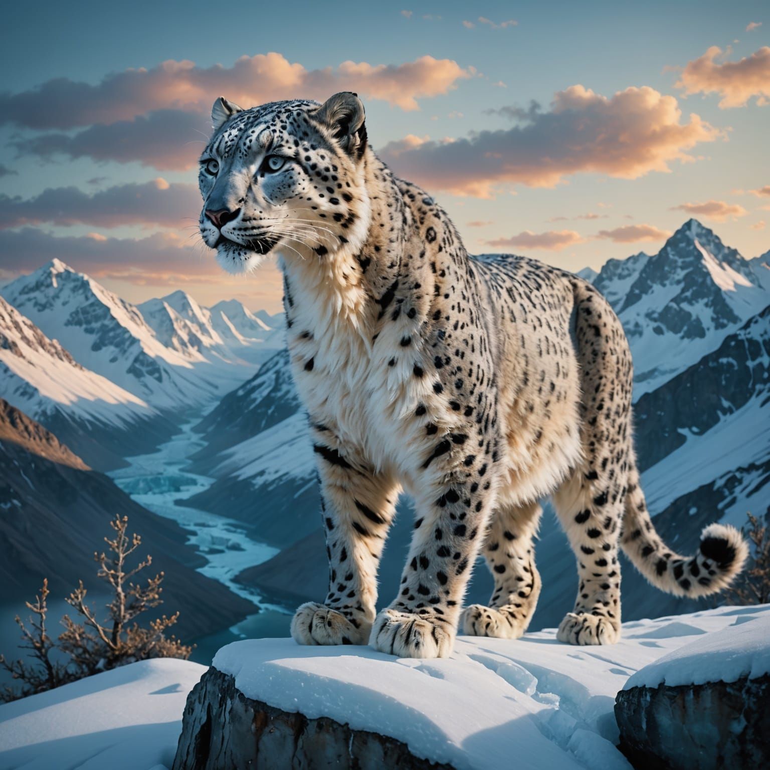 Bioluminescent Snow Leopard on Arctic Peak