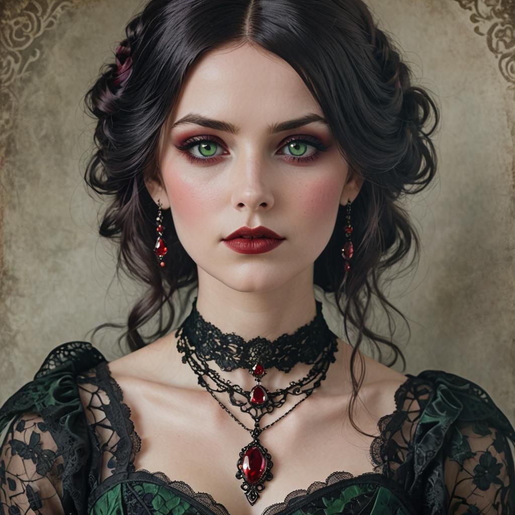 Gothic Victorian Lady with Ruby Pendant