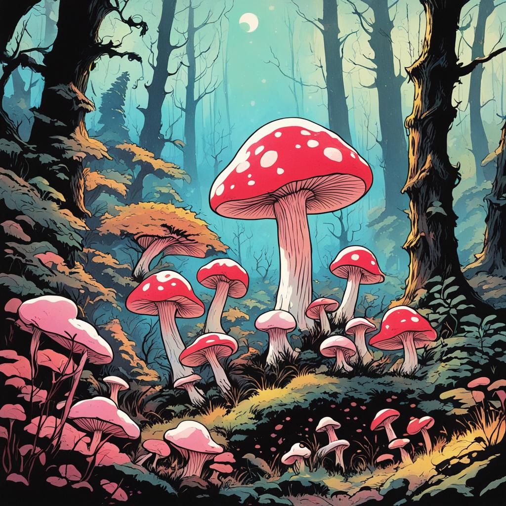 Atheniella adonis & Amanita muscaria fungus in Patagonia