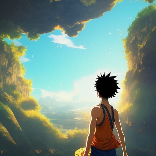 Luffy Gazing at Sun: Art Nouveau Digital Art
