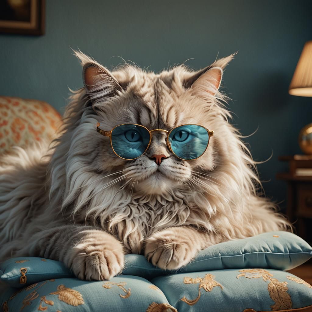 Muscular Angora Cat with Sunglasses: Hyper-Realistic Digital...
