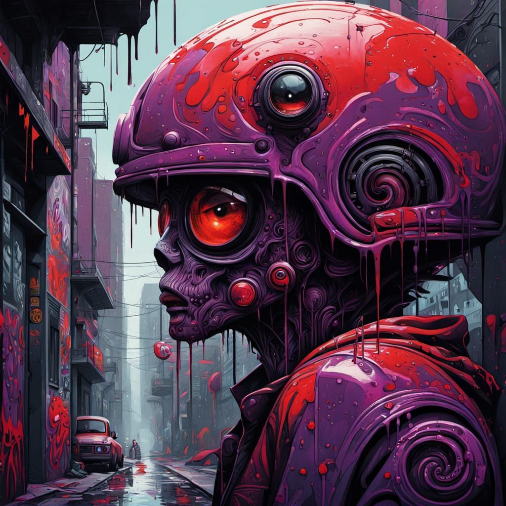 Surreal Dreamscape in Neon, Oil Gouache, and Street Art Aest...