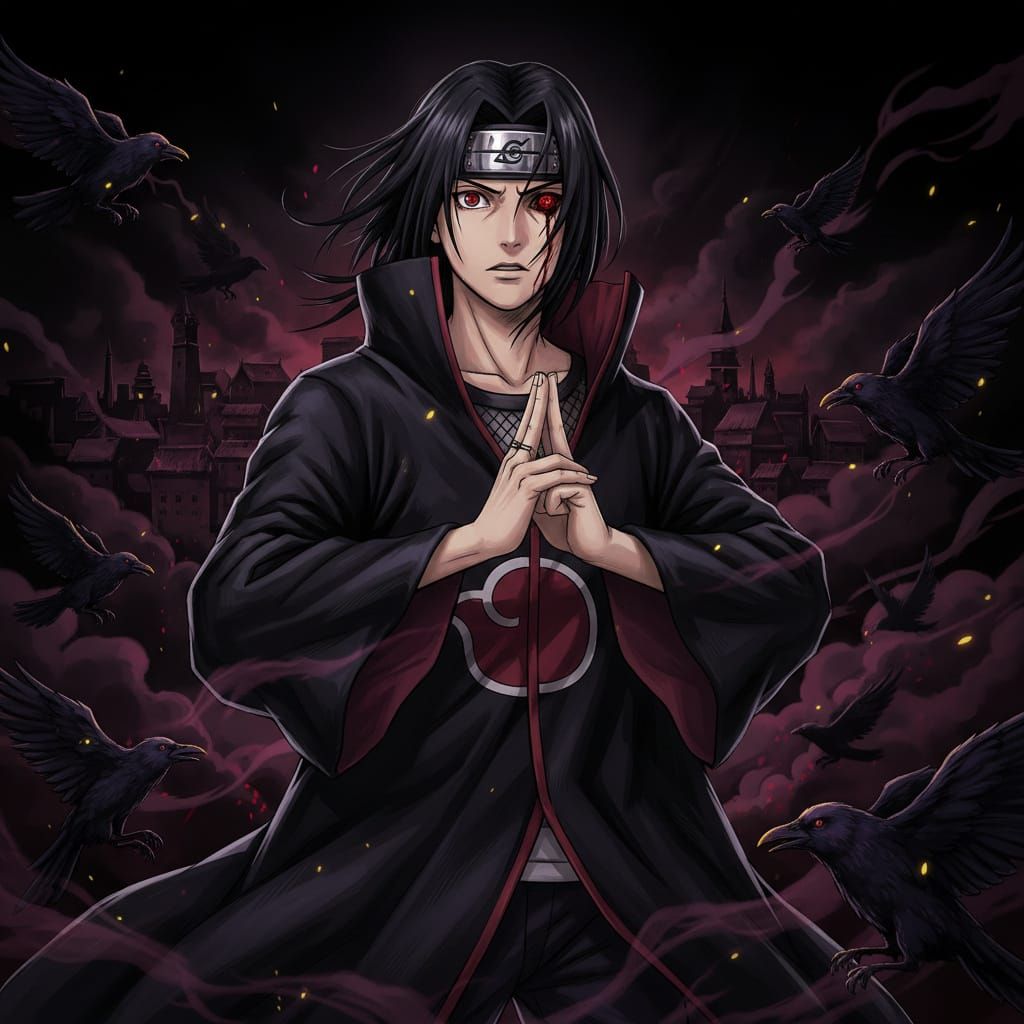 Dark Fantasy Anime Art of Itachi Uchiha in Combat