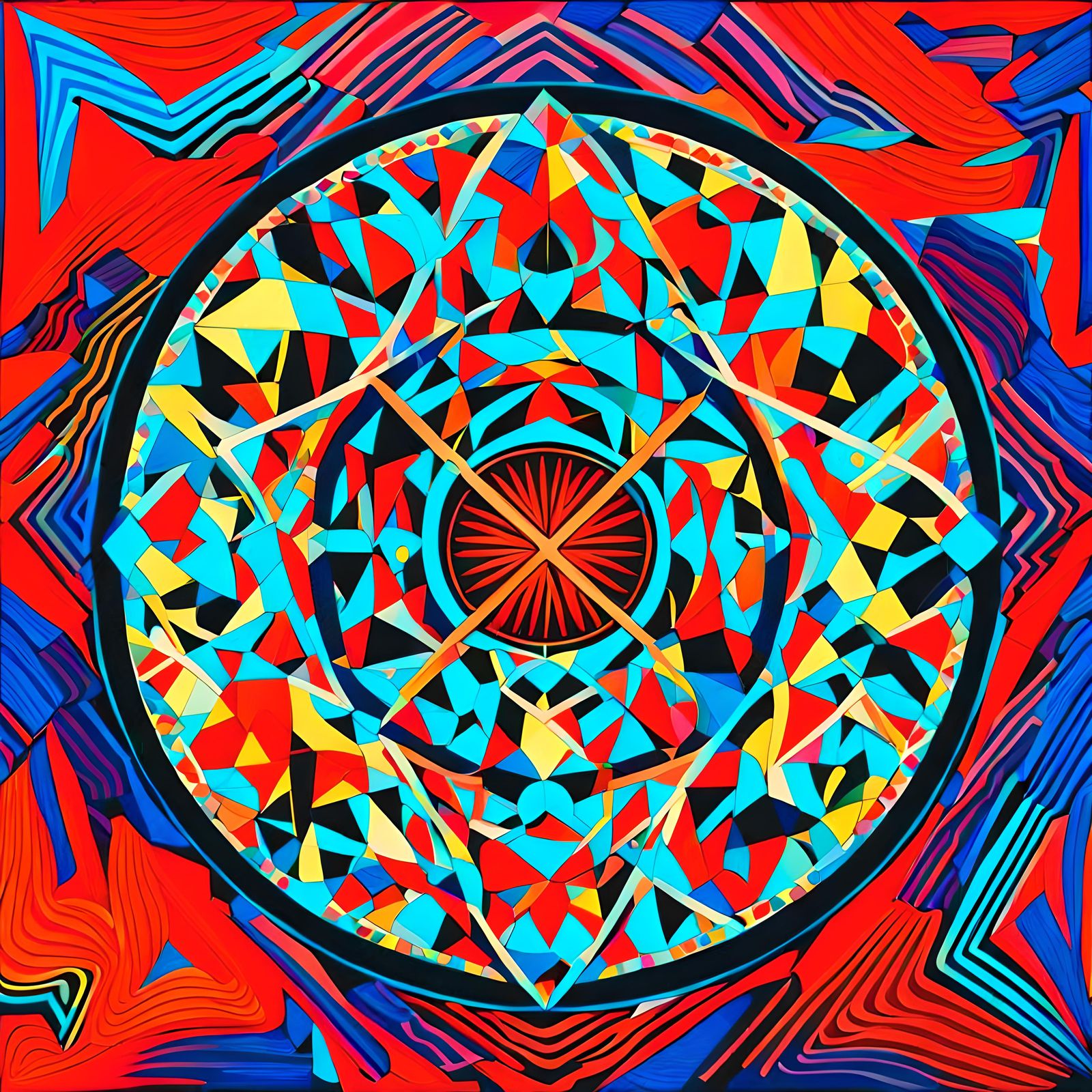 Geometric Abstract Intersecting Lines in Deep Color