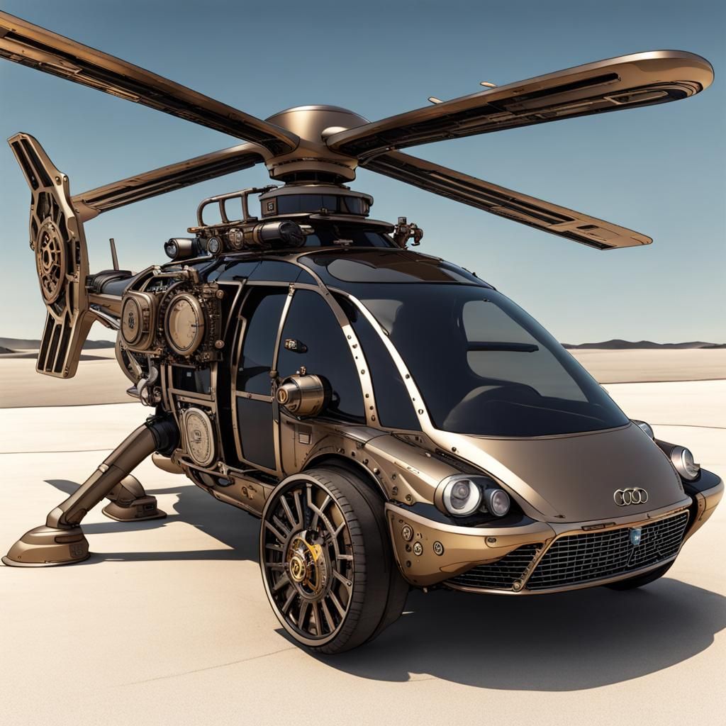 Futuristic Steampunk Police Helicopter Car