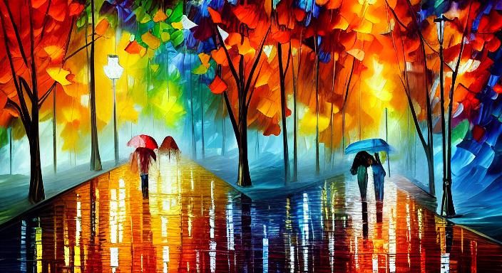 Vibrant Autumn Night in Park, Neo-Impressionist Style