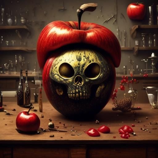 Witch's Red Apple Experiment as Dorรฉ Engraving