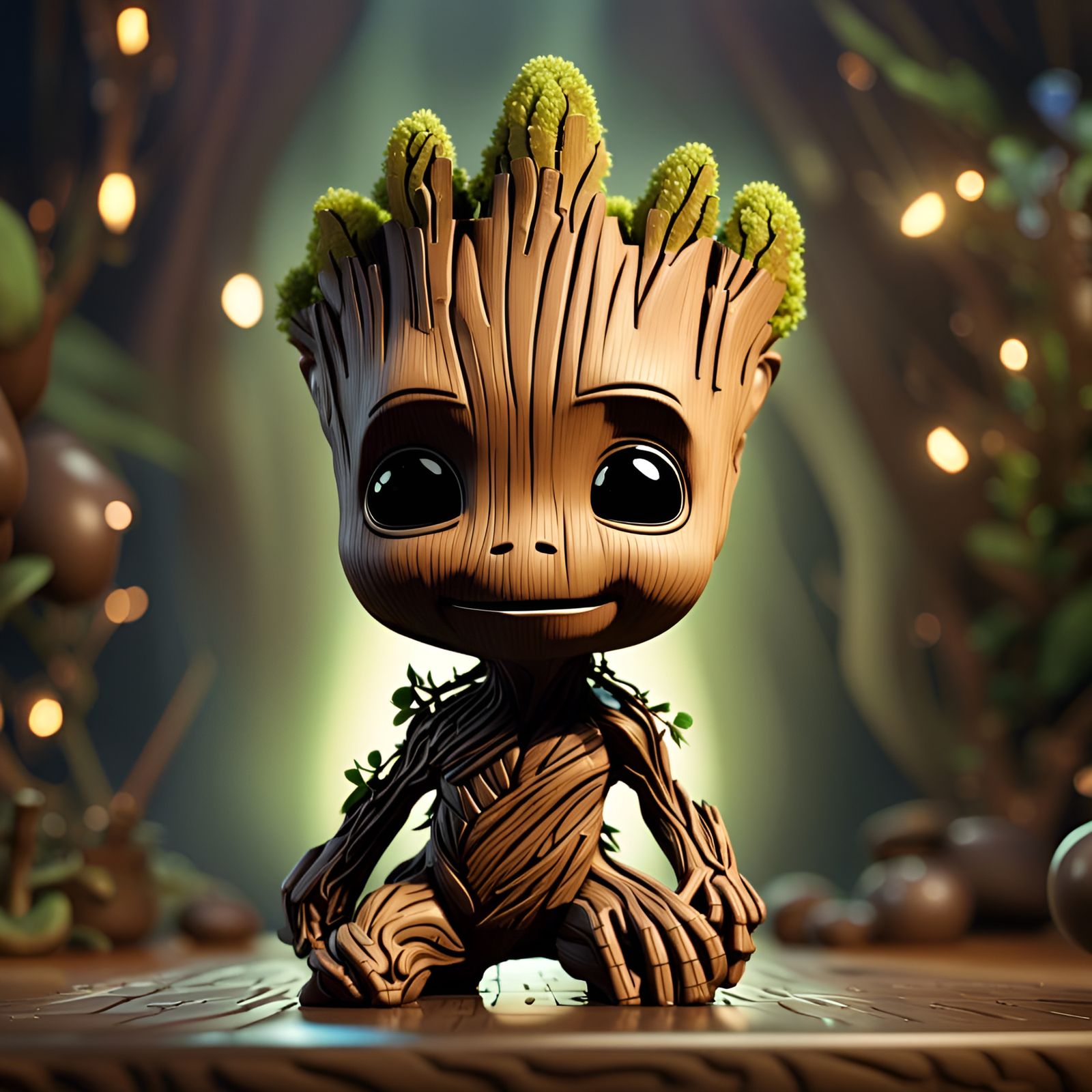 Adorable Chibi Groot with Sparkling Eyes