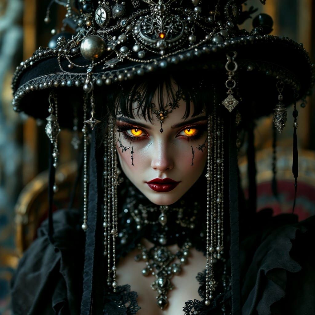 Ethereal Victorian Witch with Gothic Baroque Jewellery