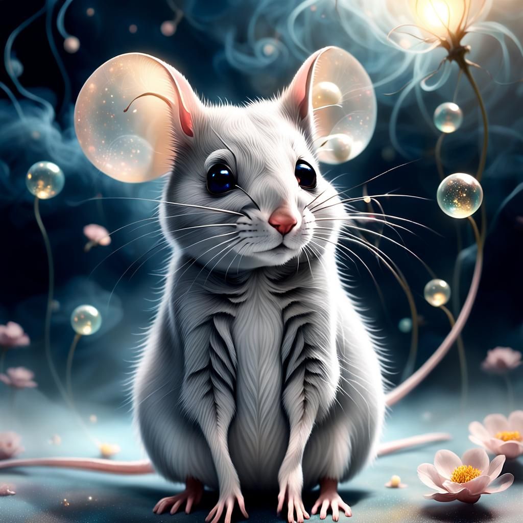 Elegant Mouse in Surreal Dreamscape, Manga Art