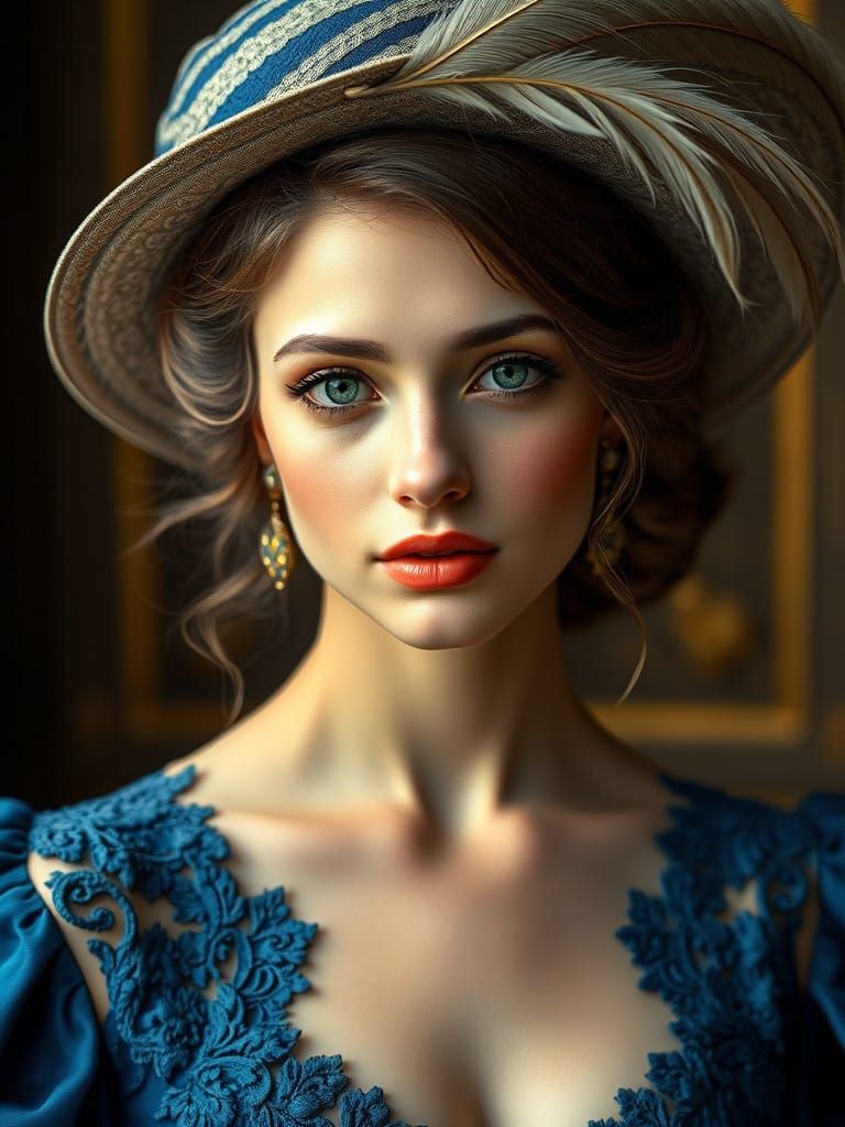 Elegant Royal-Blue Gown Portrait in Soft Focus