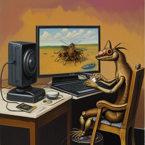 Surrealist Cricket's Coffee Break as Impasto Painting