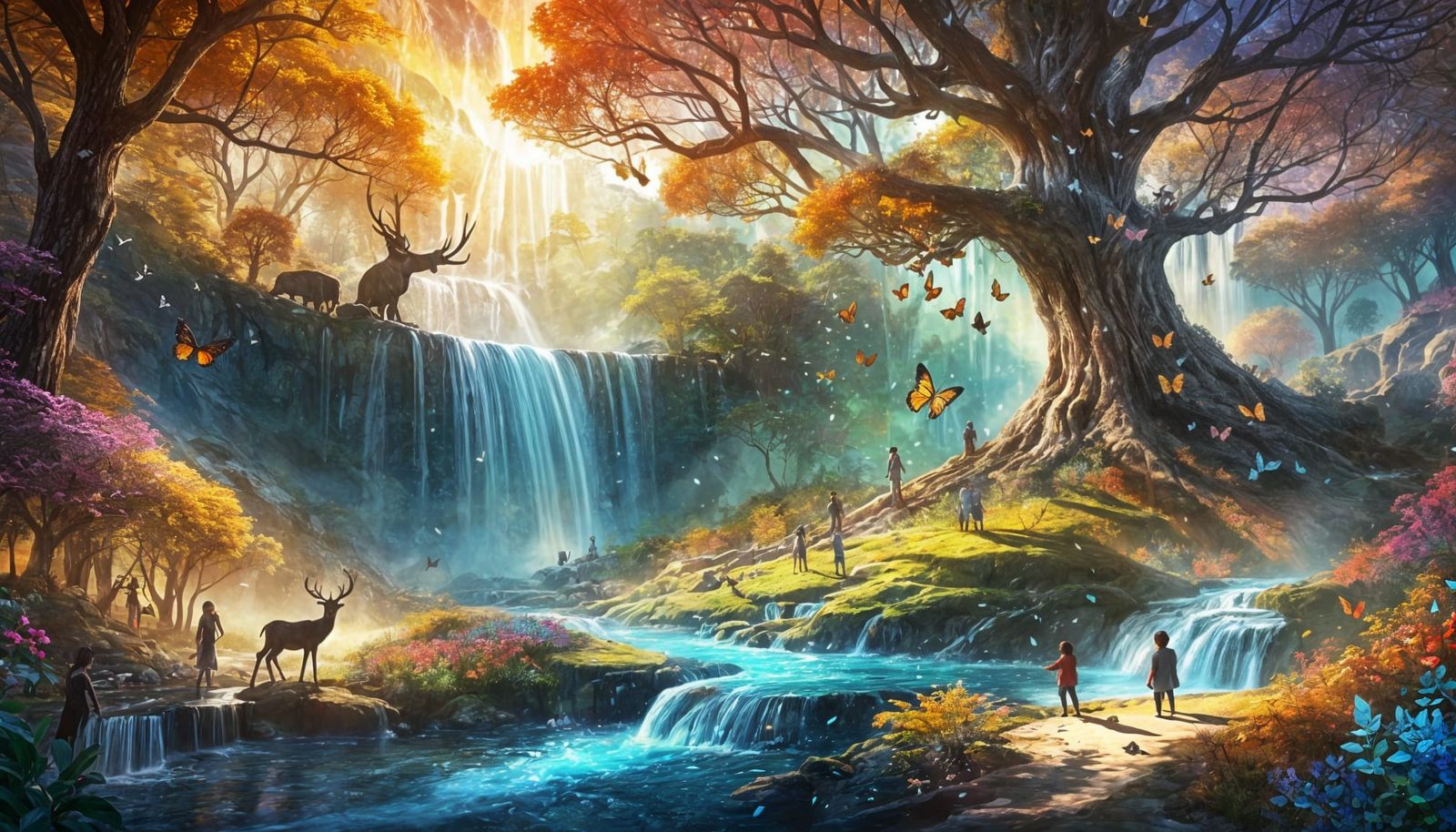 Family Picnic on the Sun with Celestial Waterfall