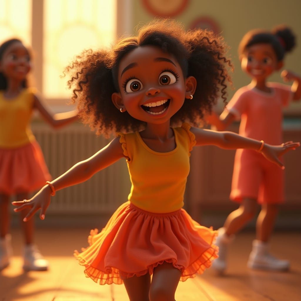 Joyful Black Teen Dances in Vibrant, Golden Light