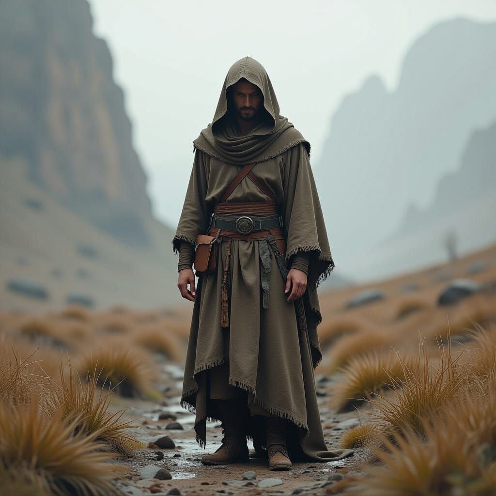 Eerie Figure in Earth Tones, Surreal Landscape