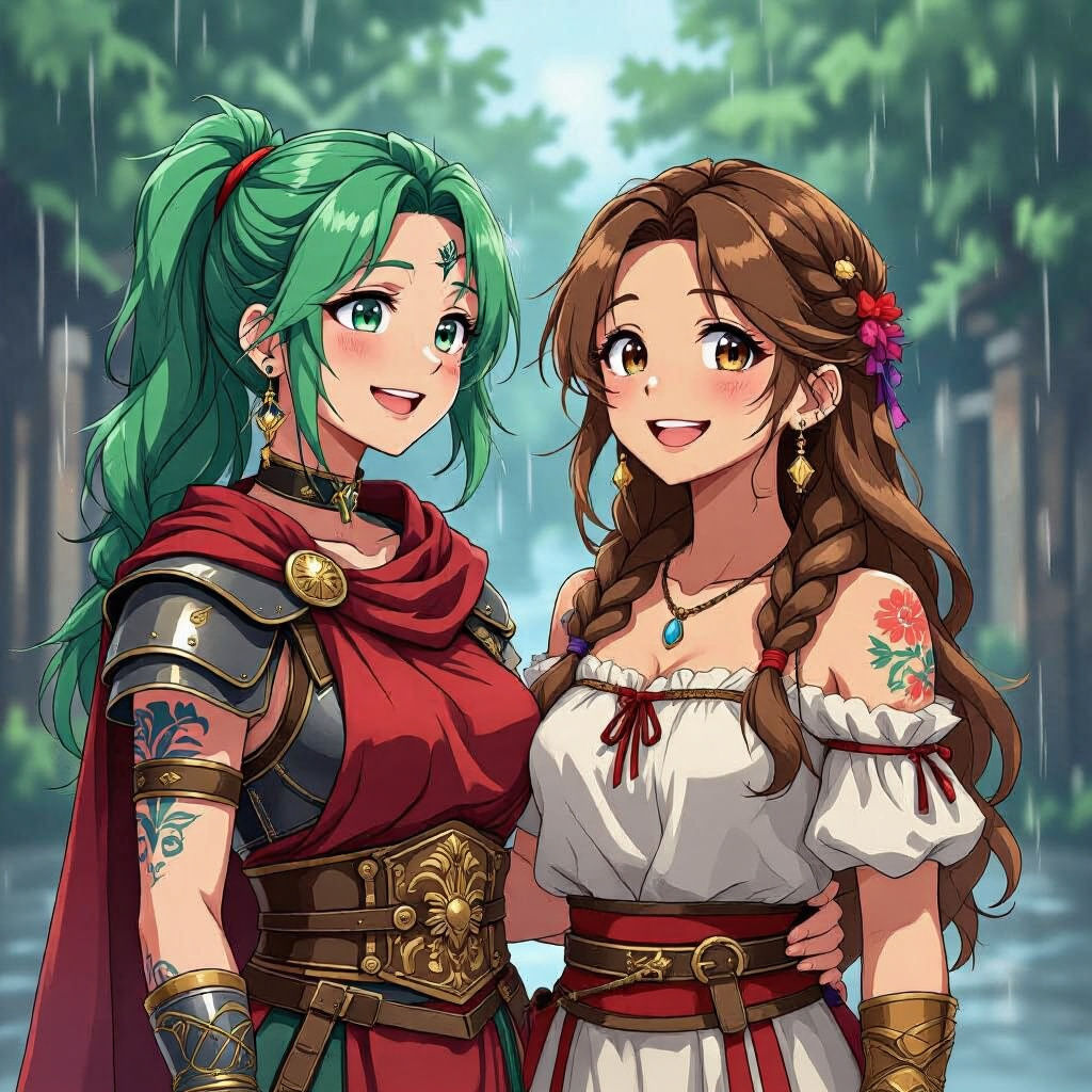 Roman Princess and Farmer Enjoying Rainy Day
