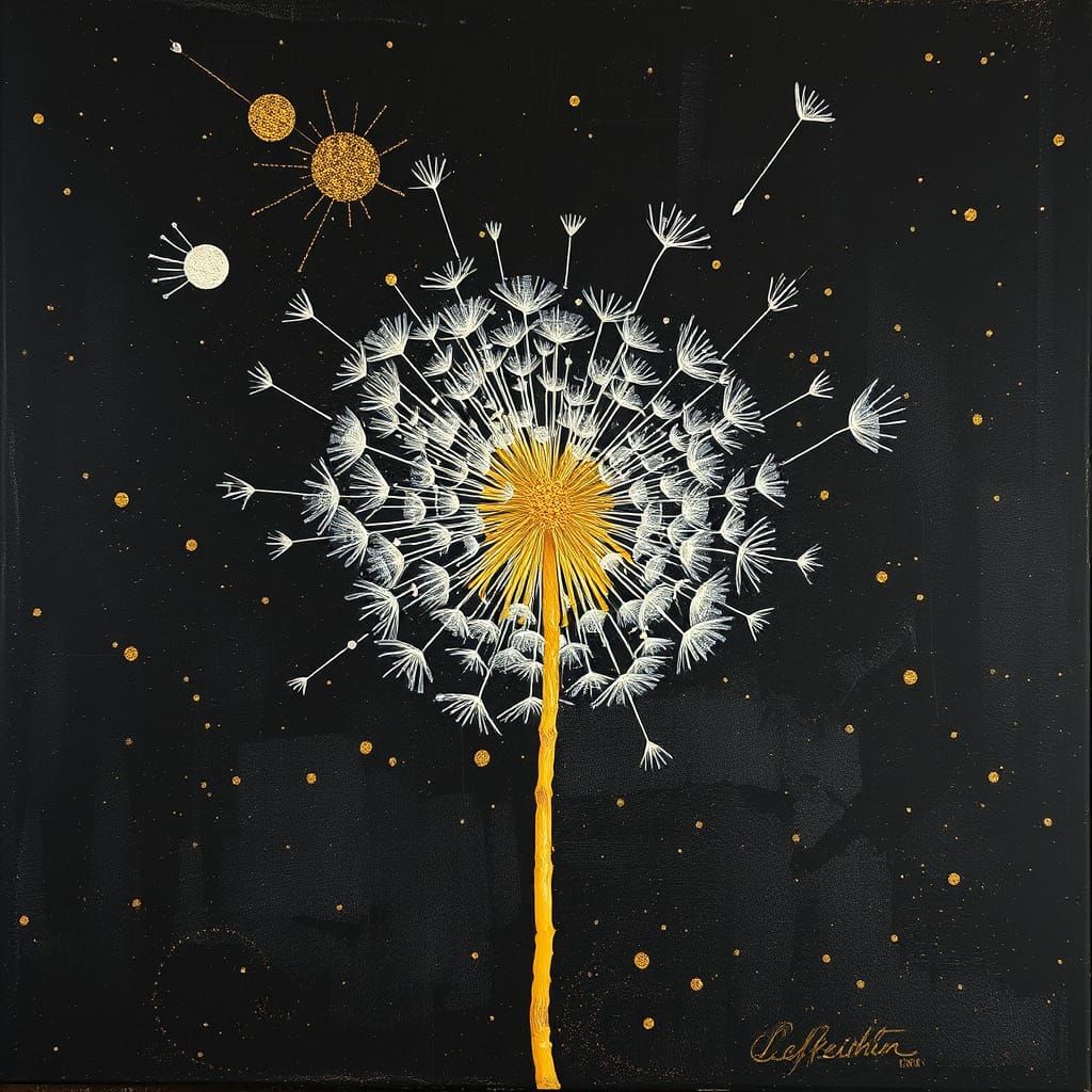 Textured Dandelion in Quirky Primitivism Style