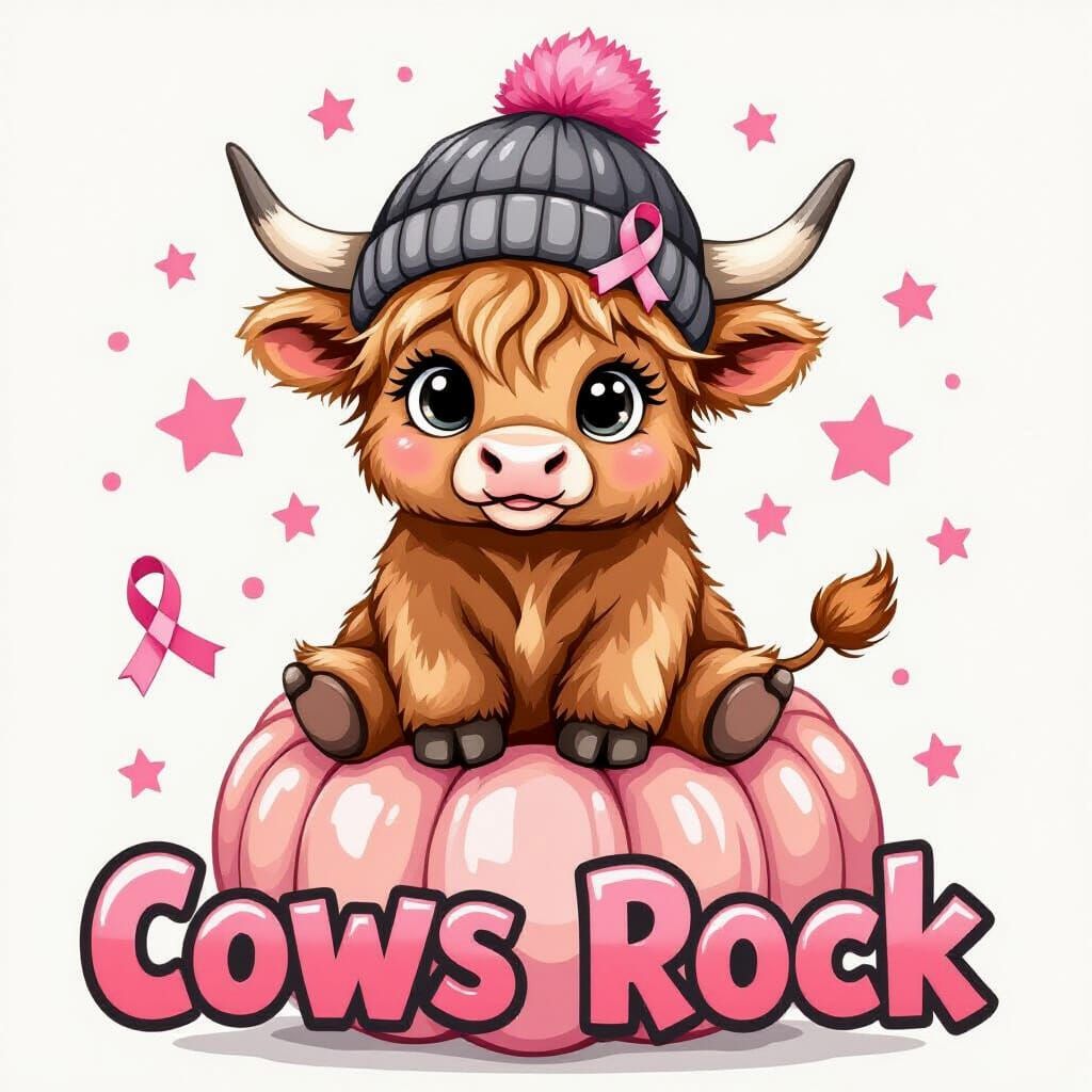 Cute Baby Highland Cow on Pink Pumpkin
