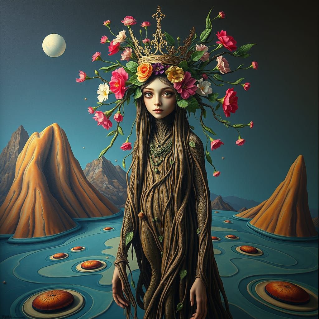 Ameretat: Iranian Vegetation Goddess in Surreal Scene