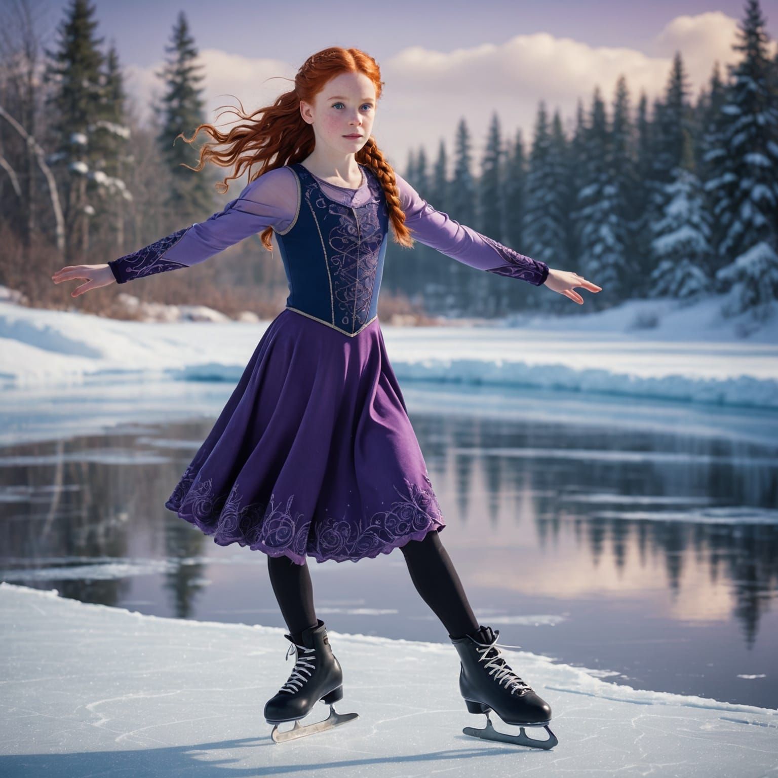 Figure Skater on Frozen Pond, Fantasy Concept Art