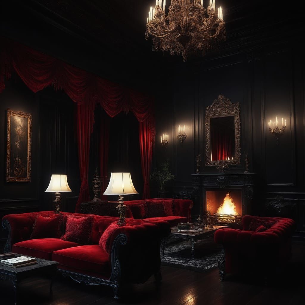 Vertical view high-rise Vampire Gothic penthouse with a Beau...