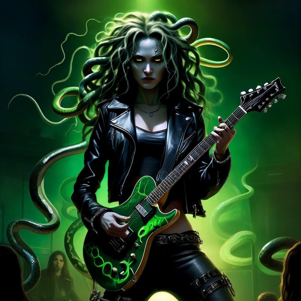 Medusa: Heavy Metal Guitarist with Snakes for Hair