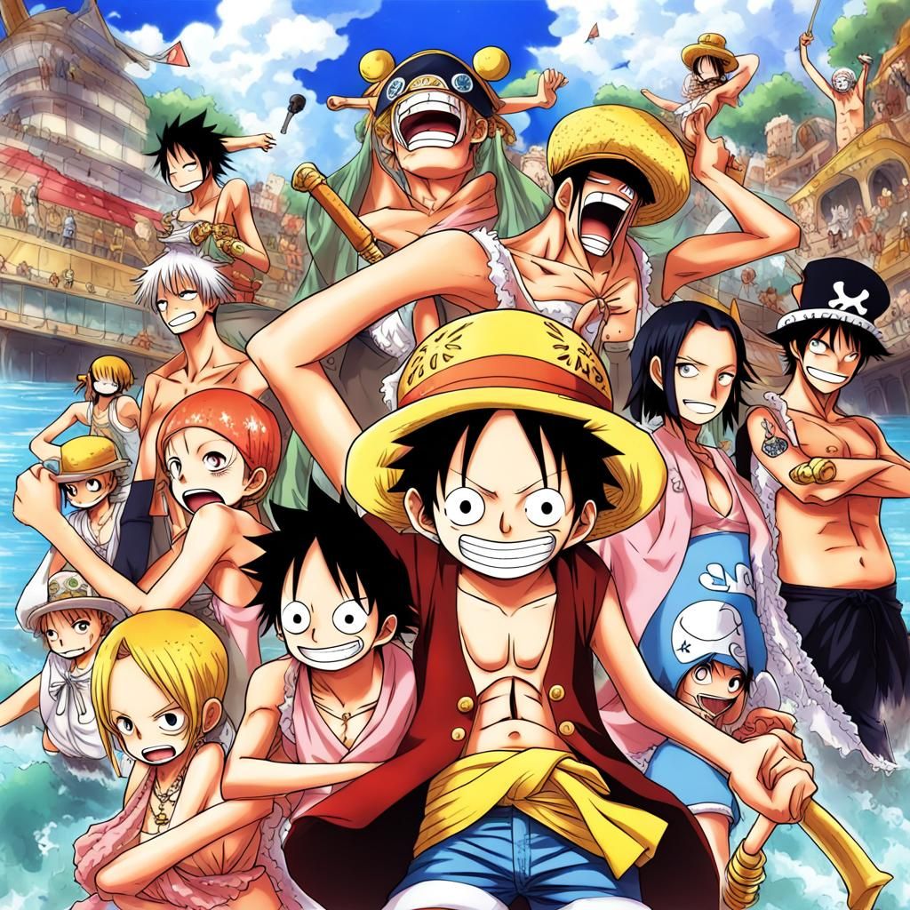 One Piece Anime Key Visual in Manga Style