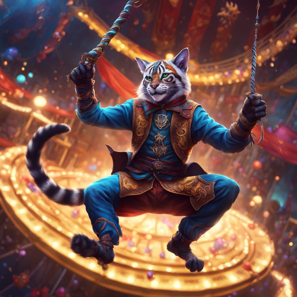 Tabaxi Acrobat Performs Daring Feat in Fantasy Concept Art