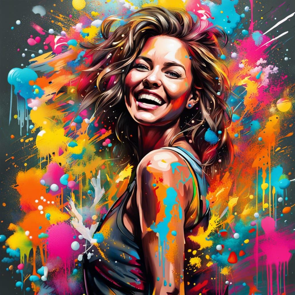 Graffiti Art of a Confident Woman: Splash Art Style