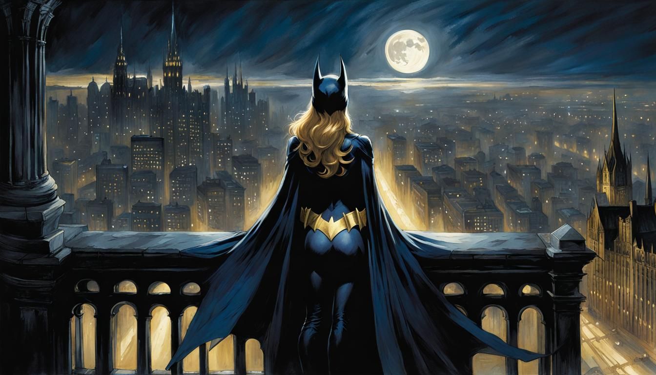Batgirl Watches Over Gotham in Moonlight