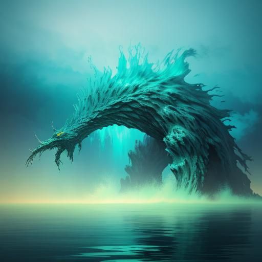 Majestic Lake Monster in Graffiti Splash Art