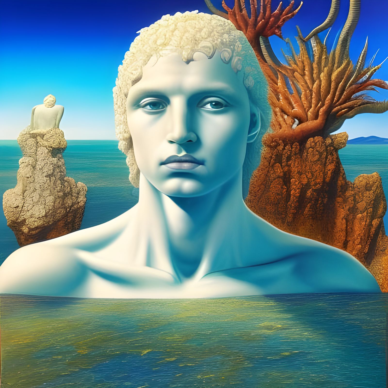 Prometheus on Fantasy Beach in Surreal Oil Painting