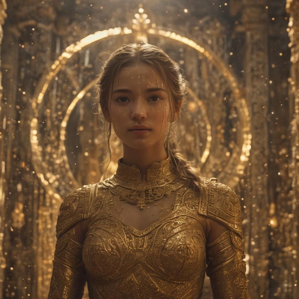 Golden Sculpture Girl in Temple