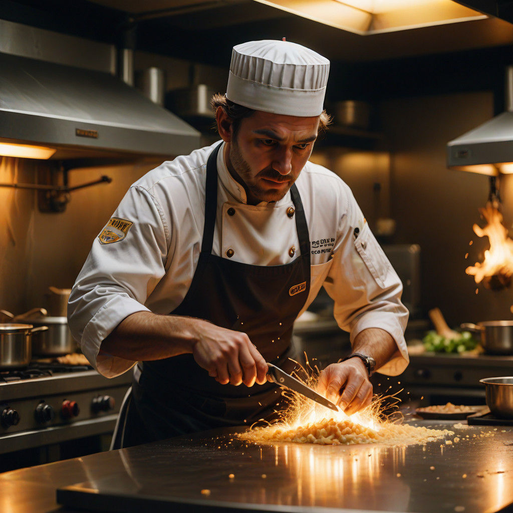 Cinematic Chef in a Bustling Restaurant Kitchen