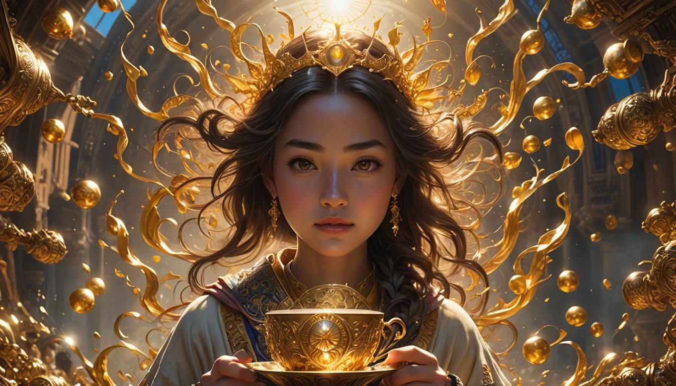Woman in a Cup of Sunshine: Hyperdetailed Digital Art