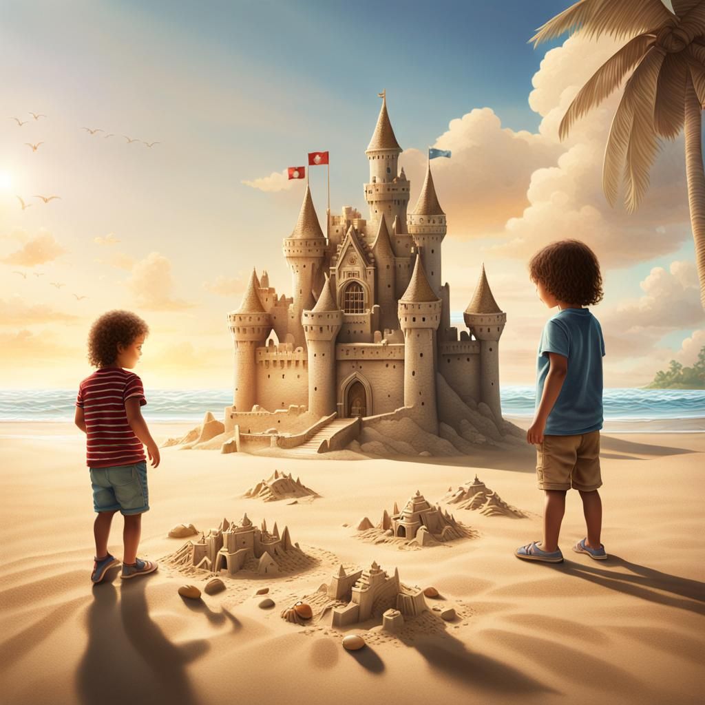 Children's Medieval Sandcastle, Hyper-Realistic Digital Art