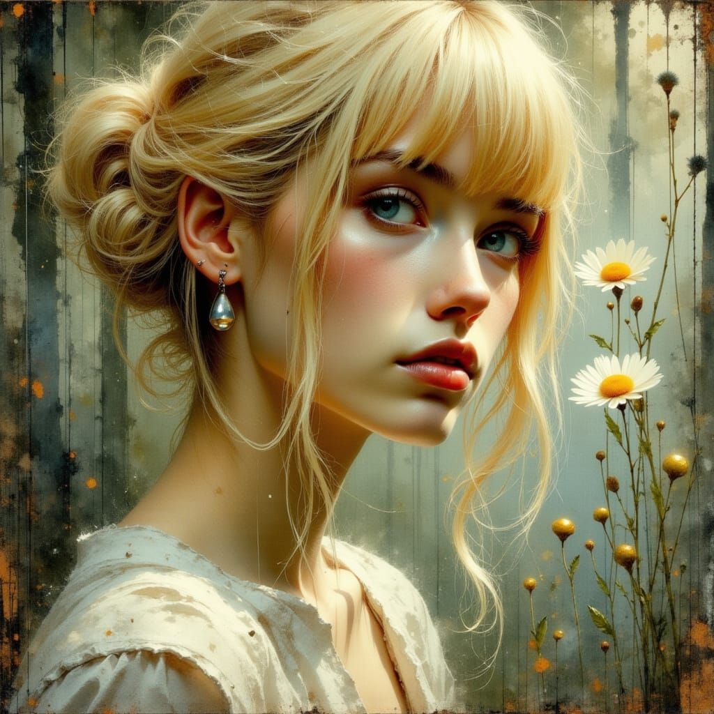 Introspective Blonde Woman in Mystical Art Nouveau Style