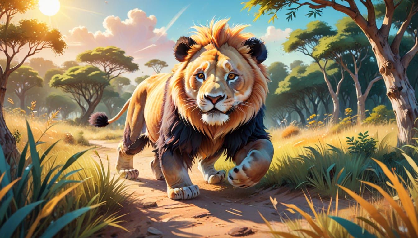 Whimsical Lion Panda Hybrid in Vibrant Watercolor Style