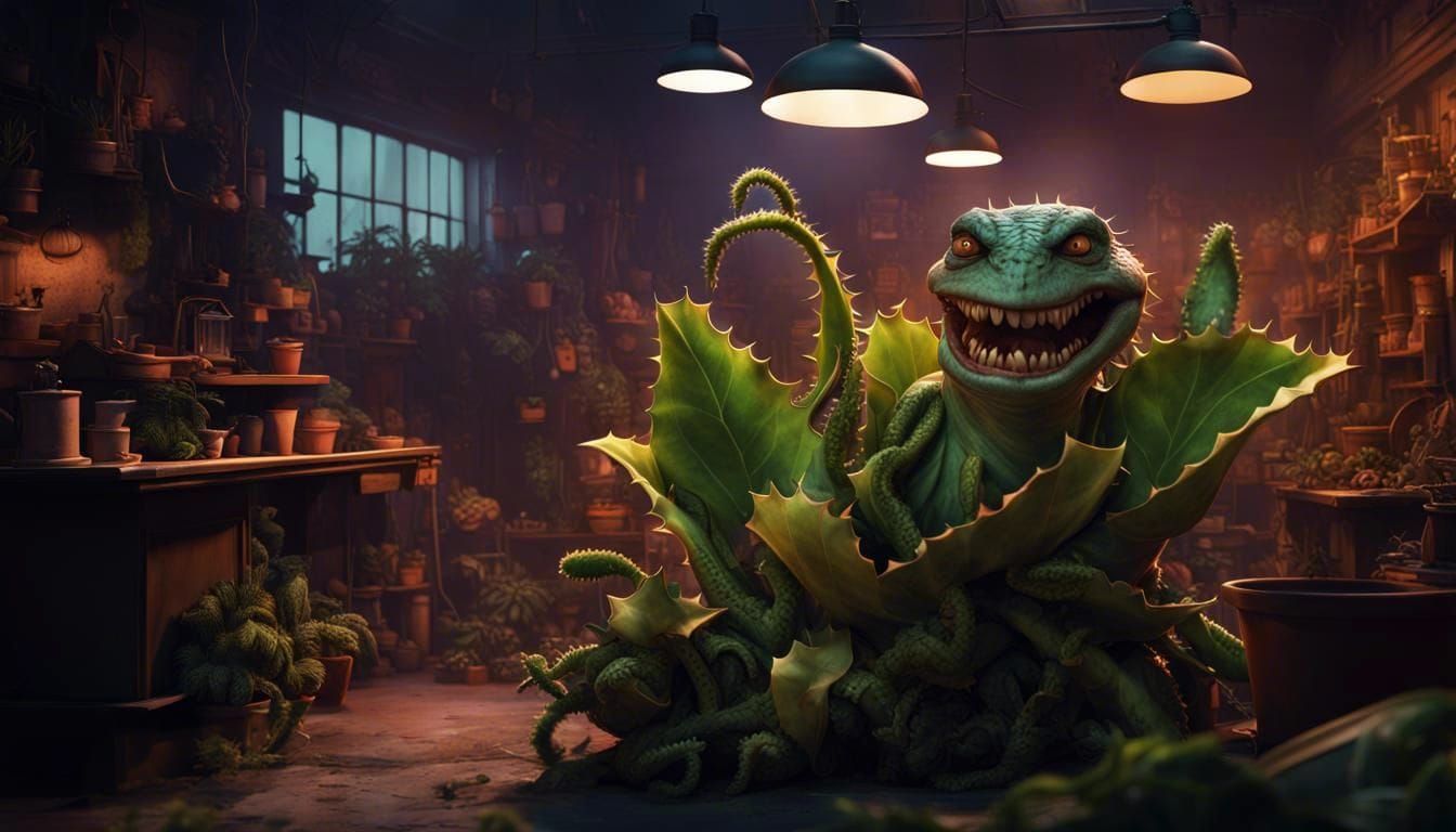 Scene from Little Shop of Horrors in which Audrey the plant is asking for more food...