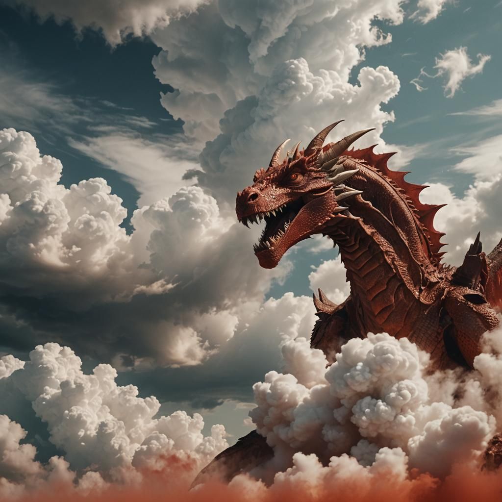 Dramatic Dragon Emerges from Cloud: Cinematic Film Still