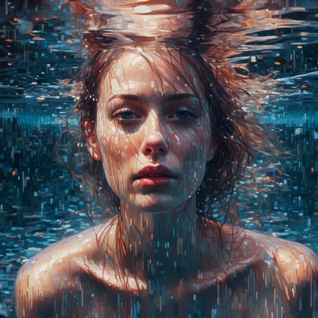 Glitched Matrix Portrait of Siobhan Swimming