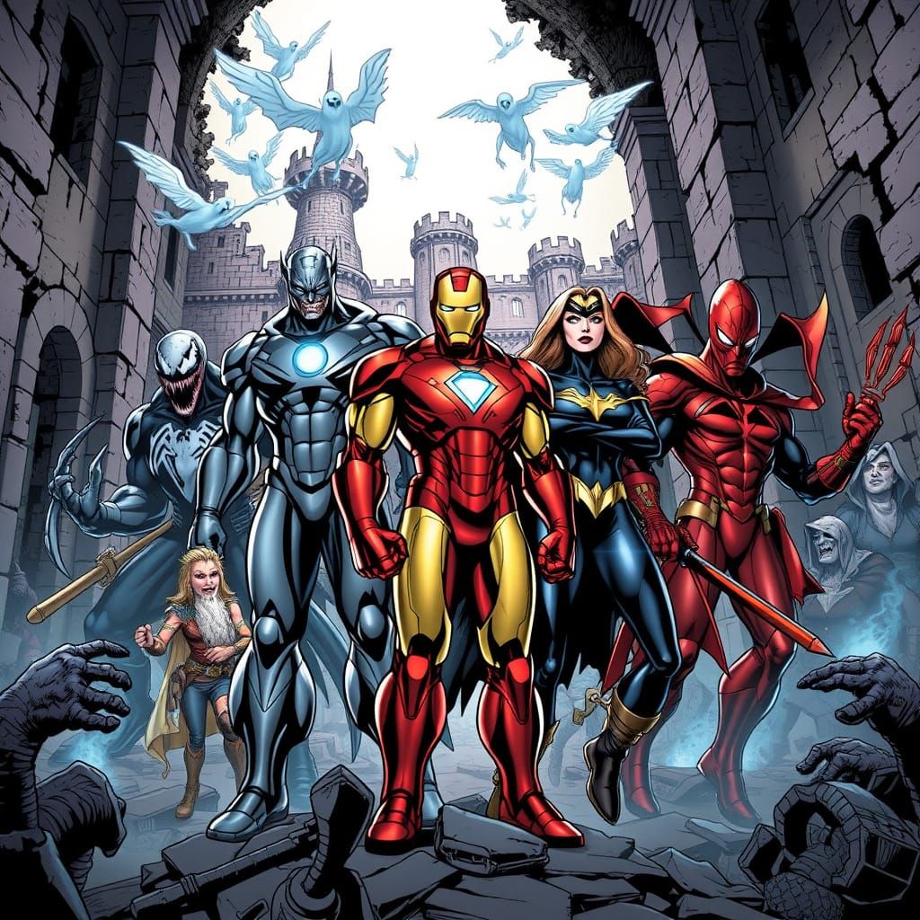 Superheroes Unite Against Dark Forces in a Haunting Castle