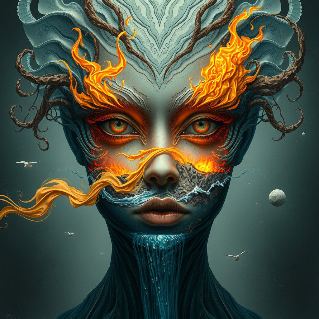 Ethereal Being Comprised of Elemental Forces in Biomechanica...